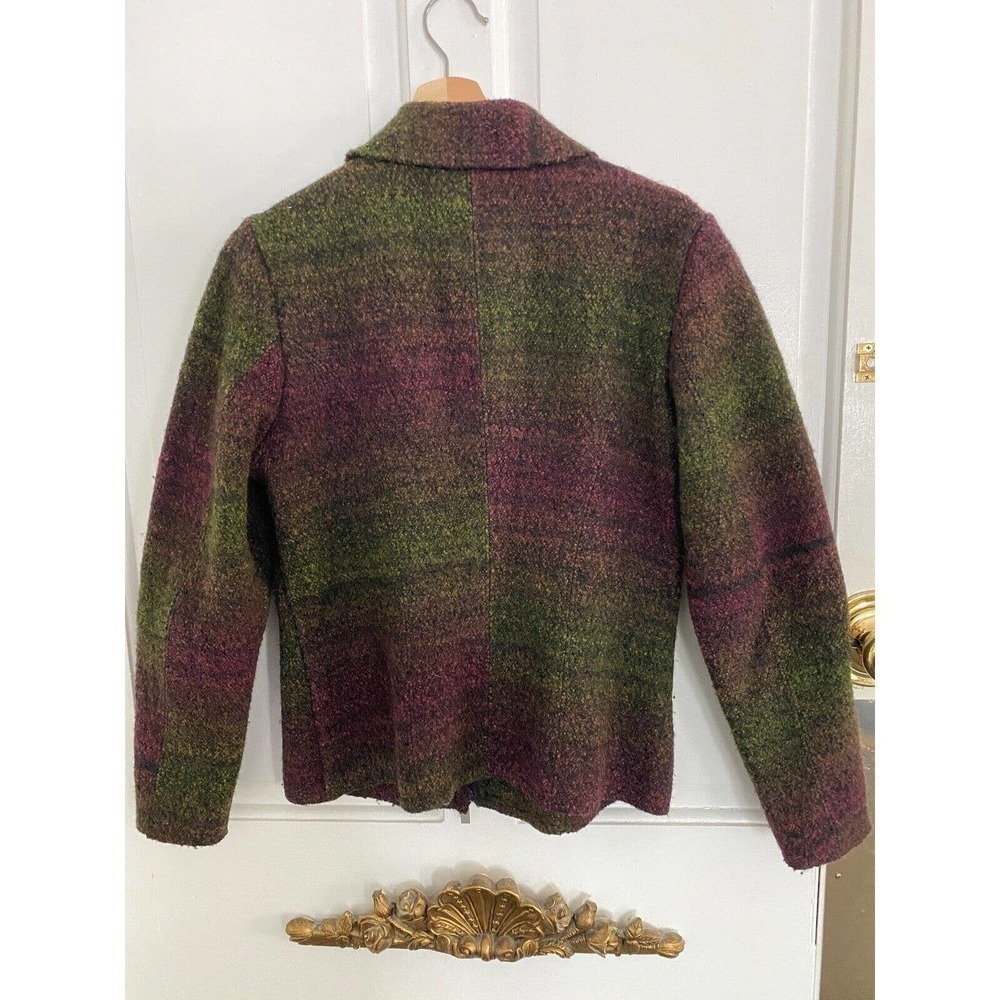 Geiger 100% wool Austria green / mauroon front zip jacket size 40 / US 10 - Picture 4 of 8